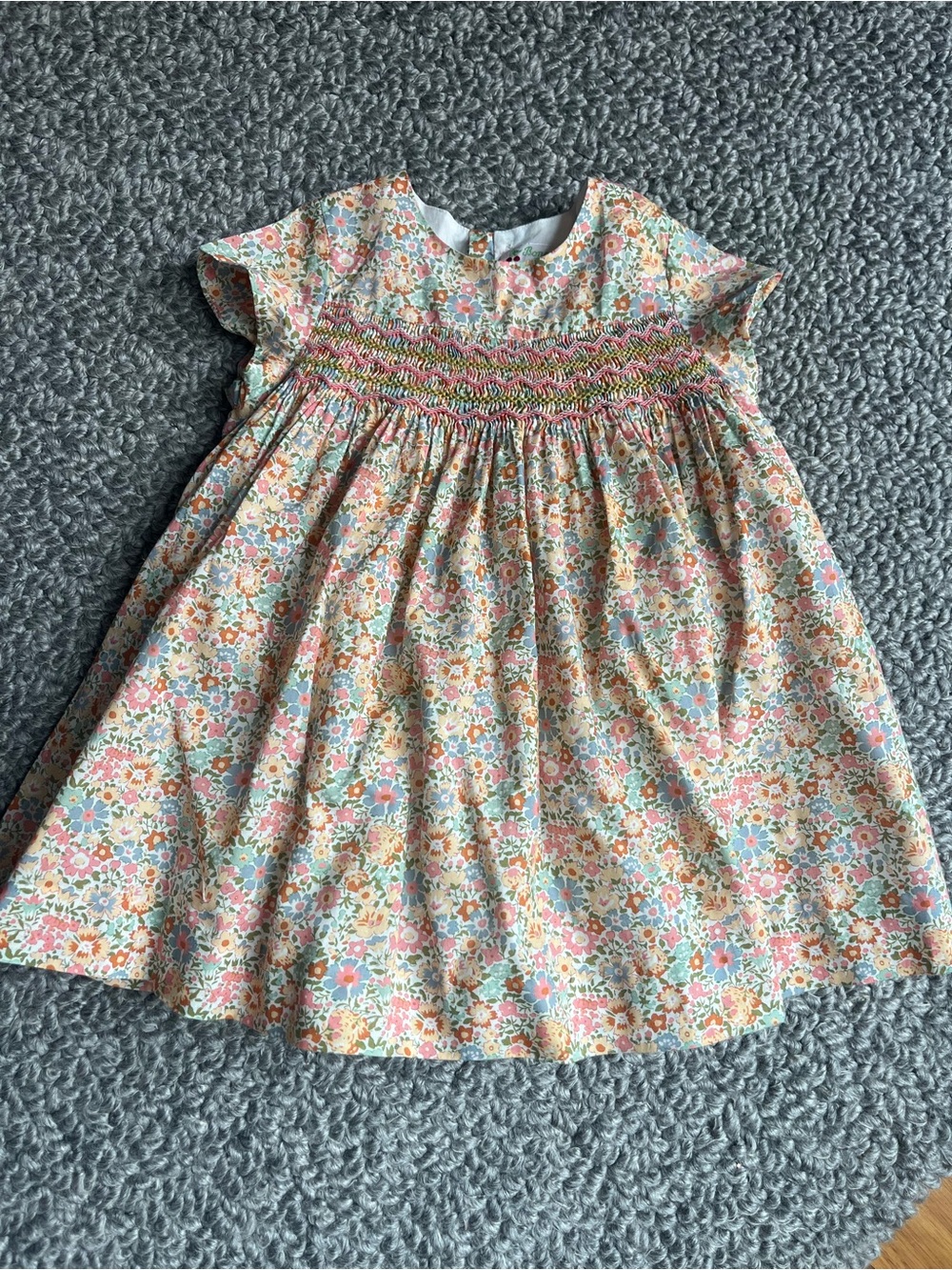 Bonpoint Smocked Floral Cotton Kids Dress in Pastel Pink & Blue